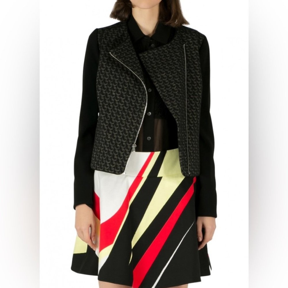 DIANE VON FURSTENBERG Noni Black & Beige Geometric Virgin Wool Blend Jacket